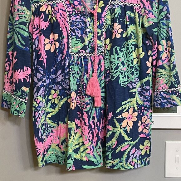 Lilly Pulitzer Top Tilda Tunic Blue‎ Pink Floral 3/4 Sleeves Womens sz Small EUC - Picture 3 of 11